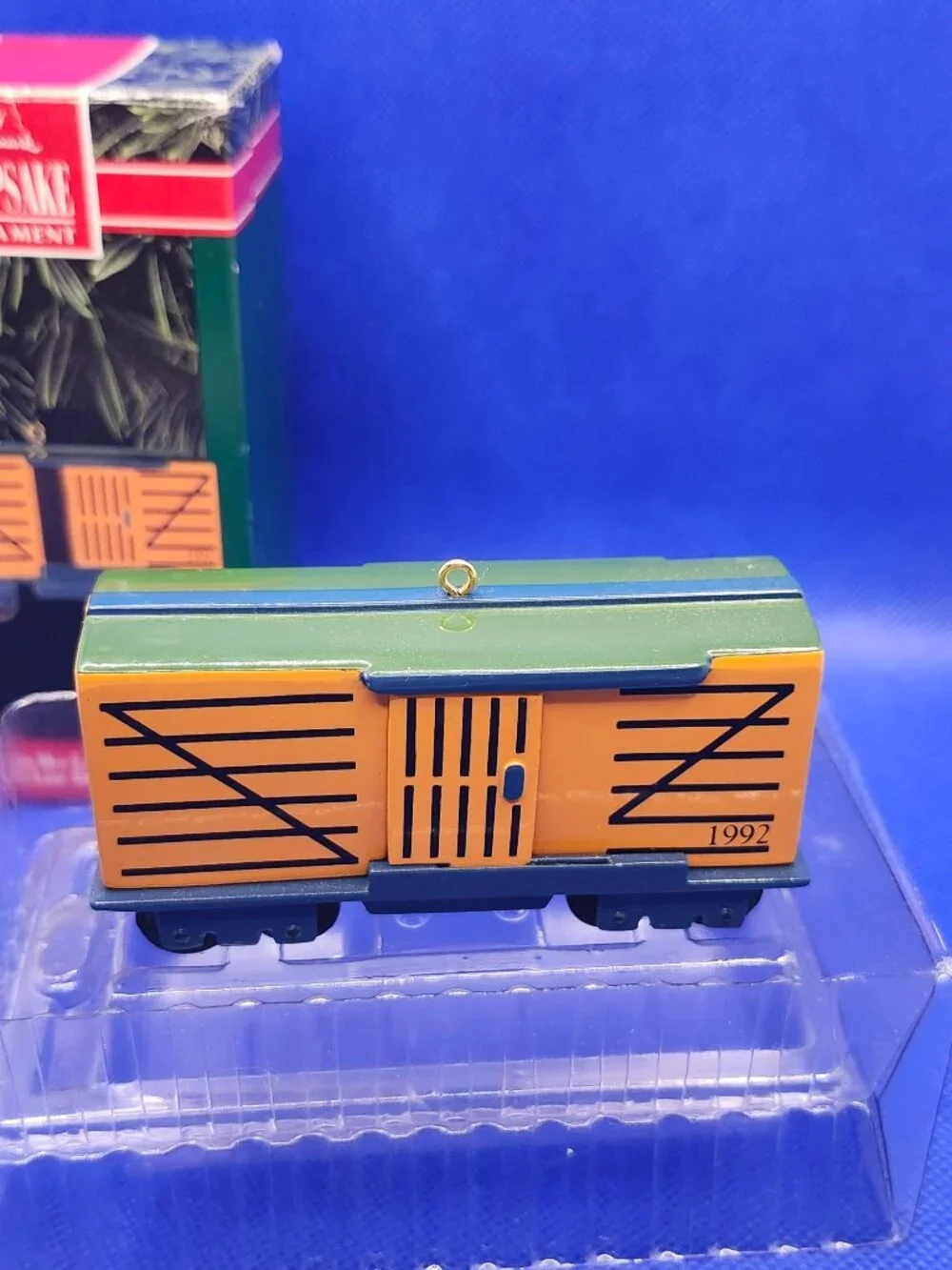 Vintage Hallmark Christmas Santa Ornaments features two Train Cars 1992 #3/#4